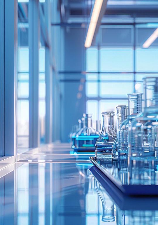 Lab Glassware On Lab Table With Blue Background